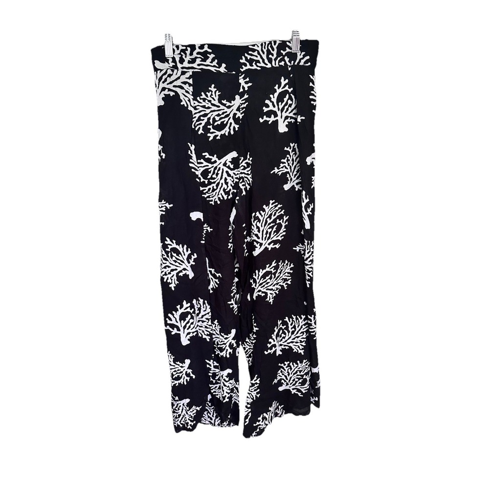 Indian Tropical Flowy Boho Beach Lagenlook Coverup Wide Leg Rayon Pants L/XL‎